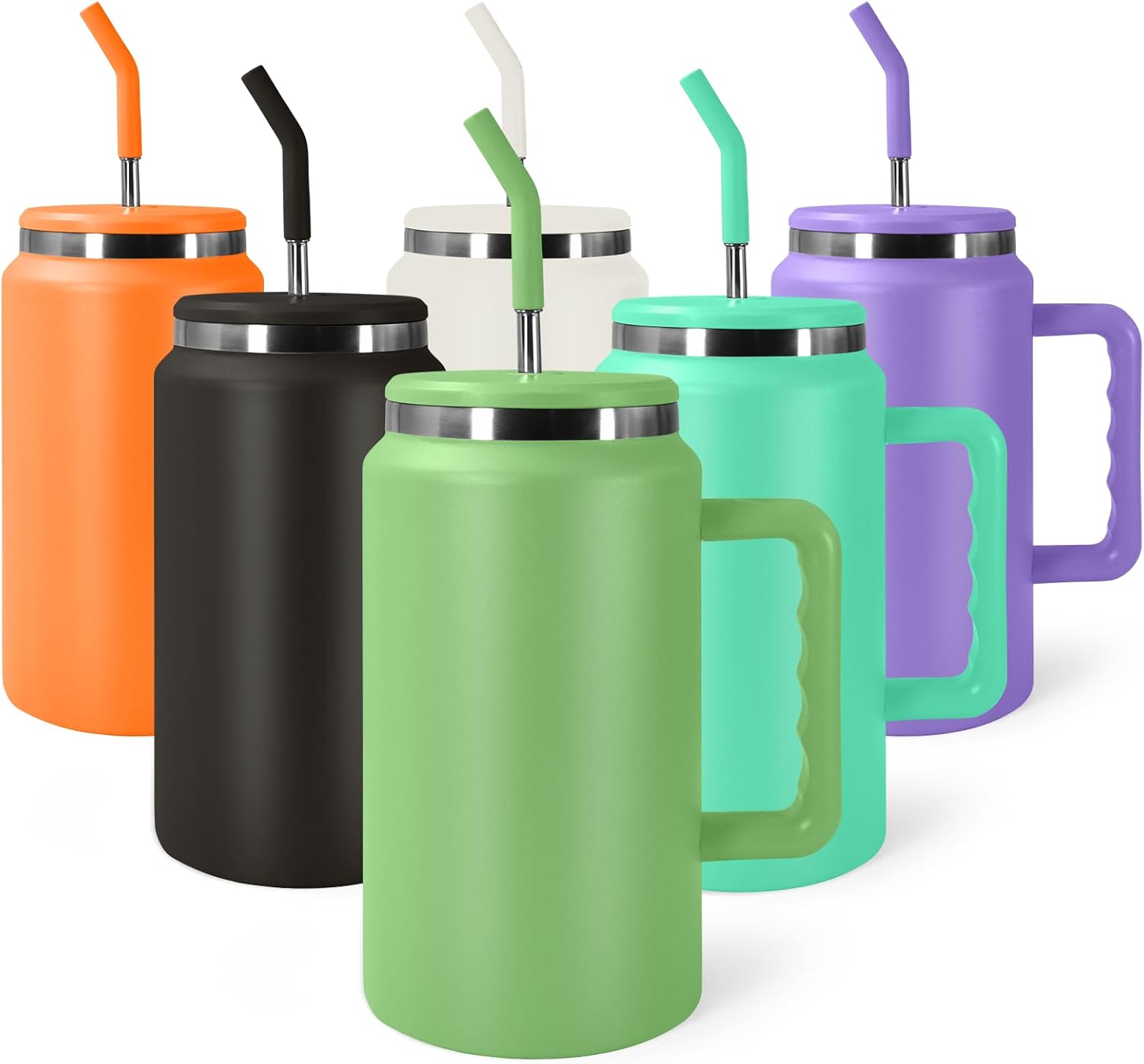 AGH Vaso de 50 onzas con asa, taza aislada de acero inoxidable de doble pared sellada al vacío con tapa y popote, mantiene el agua fría 36 horas,