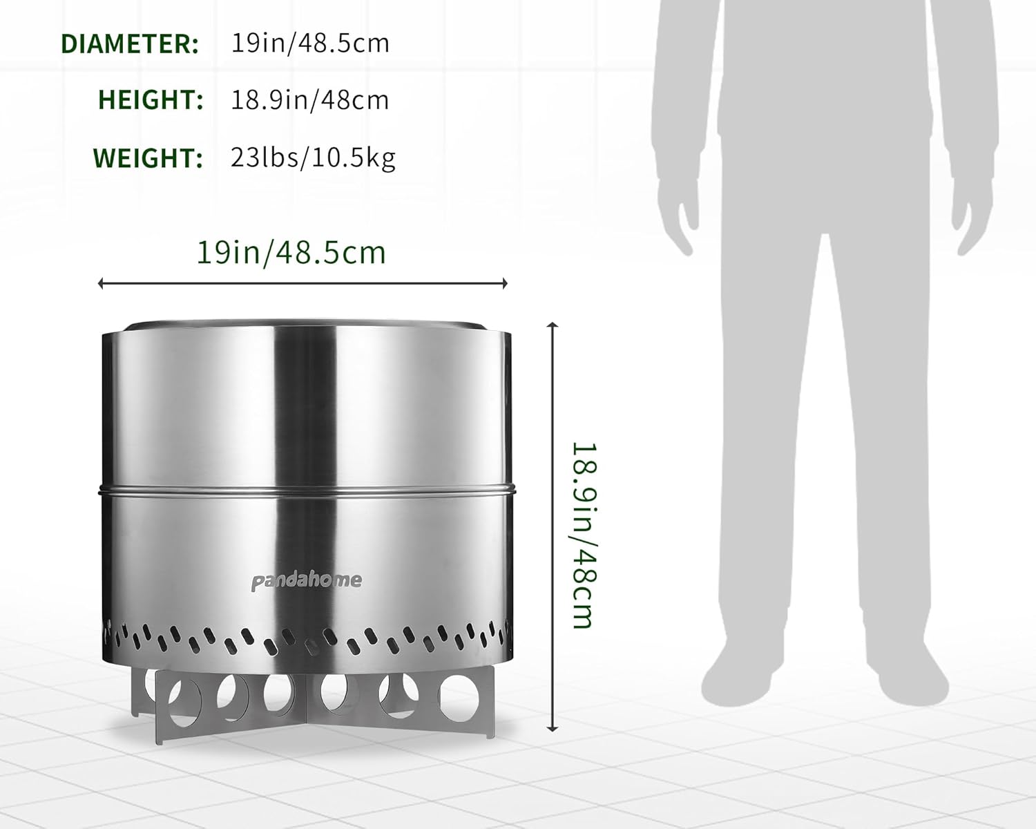 PANDAHOME Fogata sin humo con cenicero extraíble  Chimenea portátil de leña con soportes, hoguera XL al aire libre para campamento, acero inoxidable