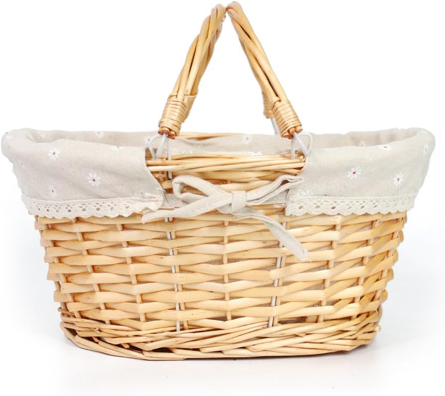 Cesta de mimbre para regalo, cesta de picnic tejida de sauce ovalada vacía, cesta de dulces de Pascua, cesta de almacenamiento grande, cesta de vino