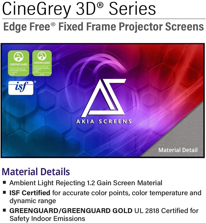 Akia Screens ALR Projector Screen 103 inch 169 4K Standard Throw Projection, High Contrast, Ceiling Ambient Light Rejecting Screen, Edge Free Fixed