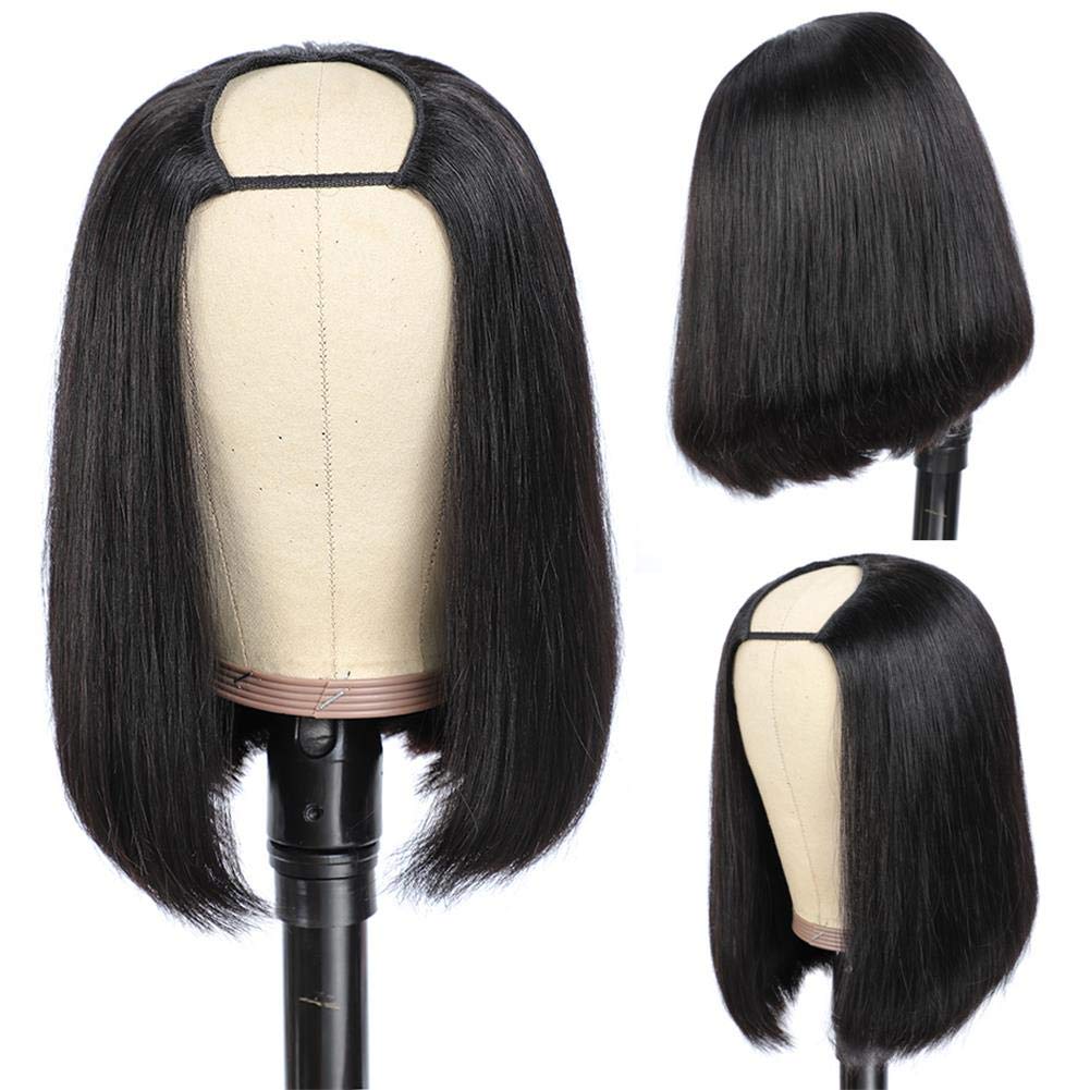 Ali Pearl Pelucas de cabello lacio en U con corte Bob, pelucas de cabello humano brasileño lacio para mujeres negras, sin pegamento, línea capilar