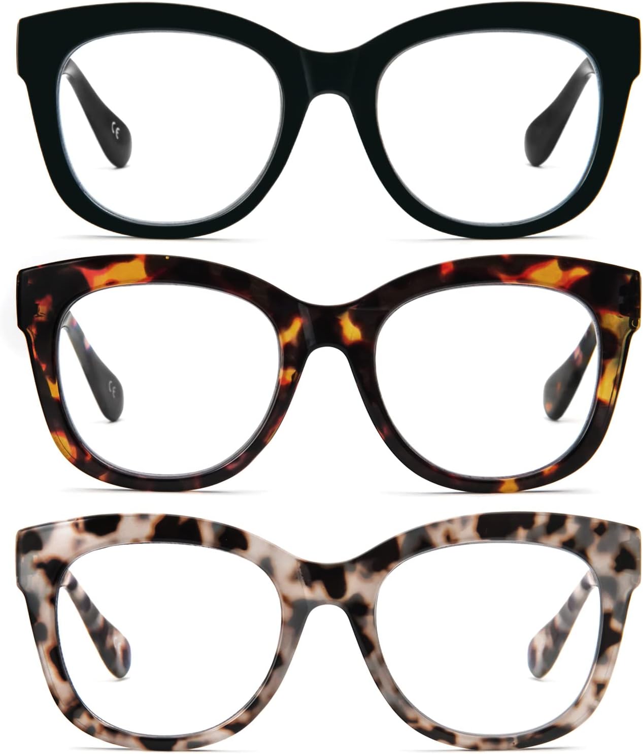 PRTCSLWD – Lentes de lectura de gran tamaño para mujer, paquete de 4 lectores de computadora con bloqueo de luz azul retro con bisagra de resorte