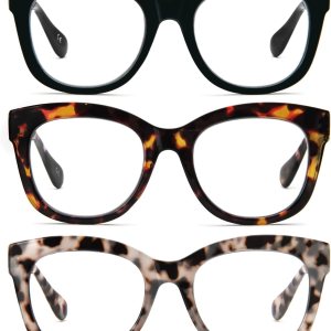 PRTCSLWD – Lentes de lectura de gran tamaño para mujer, paquete de 4 lectores de computadora con bloqueo de luz azul retro con bisagra de resorte PRTCSLWD – Lentes de lectura de gran tamaño para mujer, paquete de 4 lectores de computadora con bloqueo de luz azul retro con bisagra de resorte