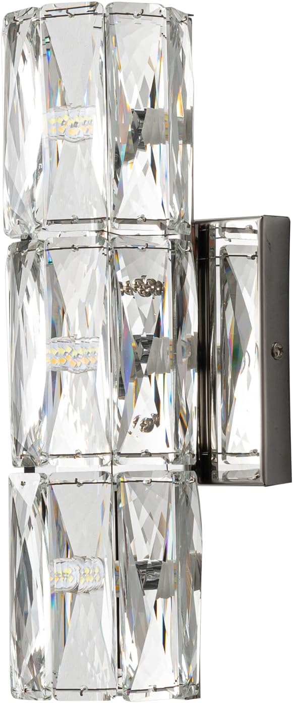 Qaupoee Lámpara de pared de cristal de 3 luces de mediados de siglo, moderna lámpara de pared de metal de acero inoxidable plateado para dormitorio,