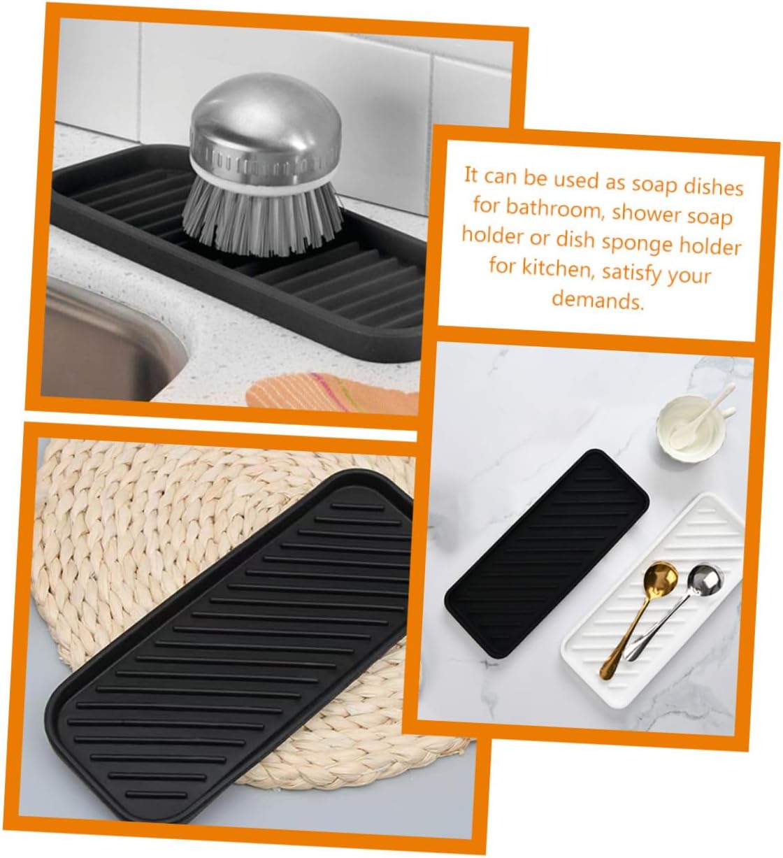 HOMSFOU Estera de silicona 2 uds. Cubiertos de silicona para mostrador de silicona Alfombrilla de secado de platos Bandeja de artículos de tocador