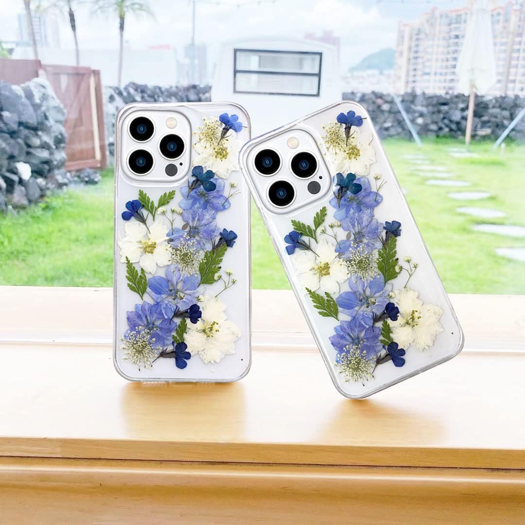Abbery Funda protectora para iPhone 13 Pro de 6.1 pulgadas con diseño de flores reales secas, con diseño de flores reales secas, para mujeres y