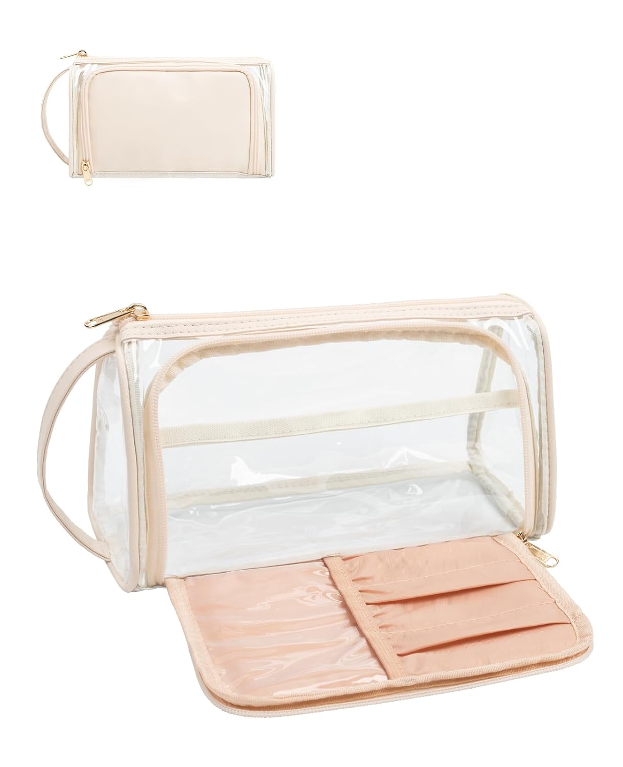 CUBETASTIC Bolsa de maquillaje transparente, estuche de cosméticos transparente, bolsa de maquillaje de viaje con cremallera, bolsa de aseo pequeña