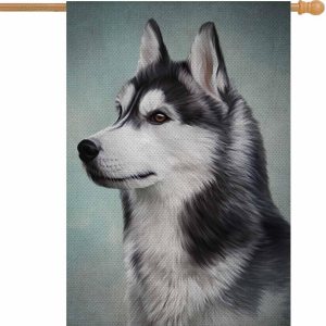 AOYEGO Bandera de casa de perro de Husky siberiano de 28 x 40 pulgadas, grande, vertical, de doble cara, pintura al óleo, decoración exterior de AOYEGO Bandera de casa de perro de Husky siberiano de 28 x 40 pulgadas, grande, vertical, de doble cara, pintura al óleo, decoración exterior de