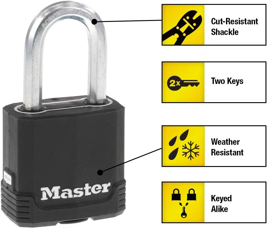 Buyers Products 1712240 – Cofre multiusos de poliéster negro, 44 x 17.5 x 19 pulgadas, 6.3 pies cúbicos y Master Lock Magnum – Candado resistente