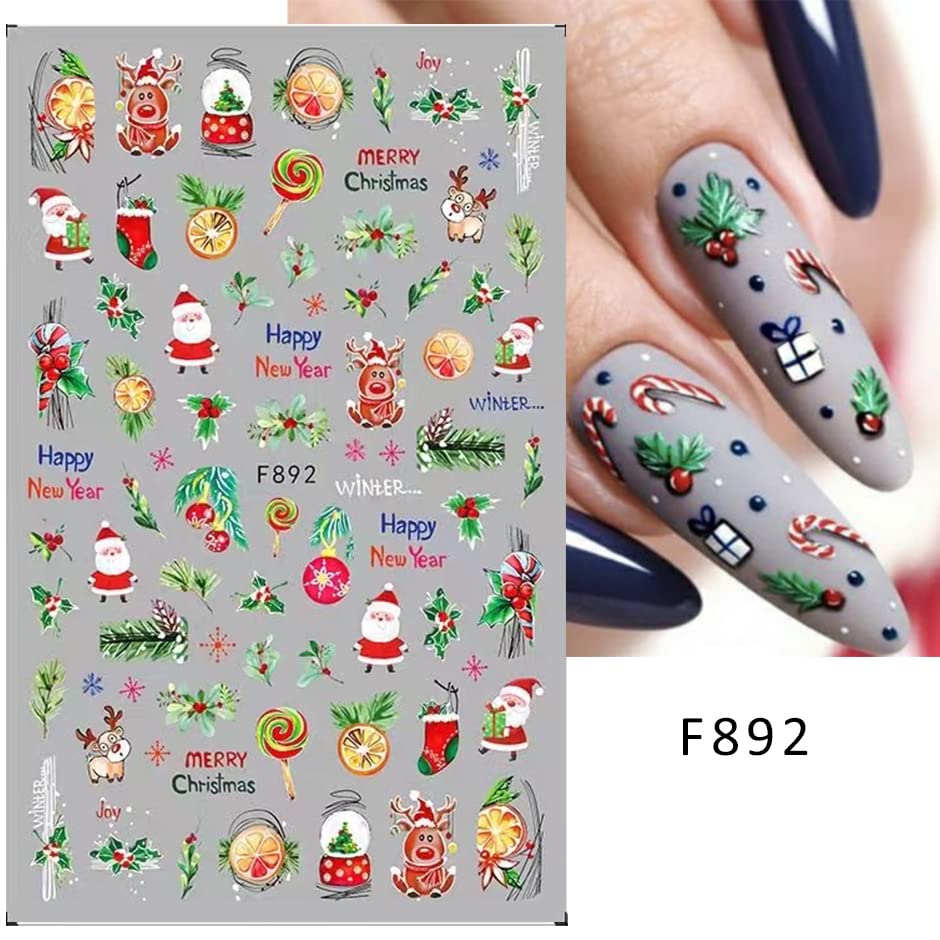 10 hojas de calcomanías de arte de uñas de Navidad, calcomanías autoadhesivas, uñas, vacaciones, niños, lindos copos de nieve rojos de Navidad,