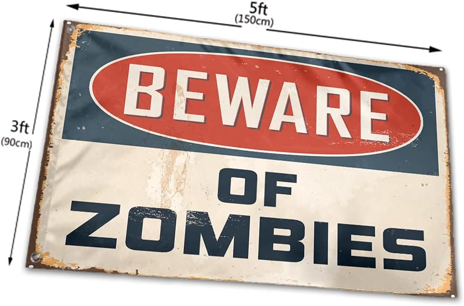 IBILIU Bandera divertida con cita de 3 x 5 pies para exteriores, diseño retro de zombies, vintage, advertencia, humor, horror, banderas de jardín,
