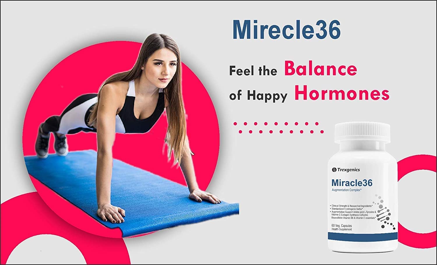 A.K. Trexgenics MIRACLE36 Complejo de aumento avanzado de 750 mg con 5 hierbas estrogénicas estandarizadas + aminoácidos tirosina y vitamina