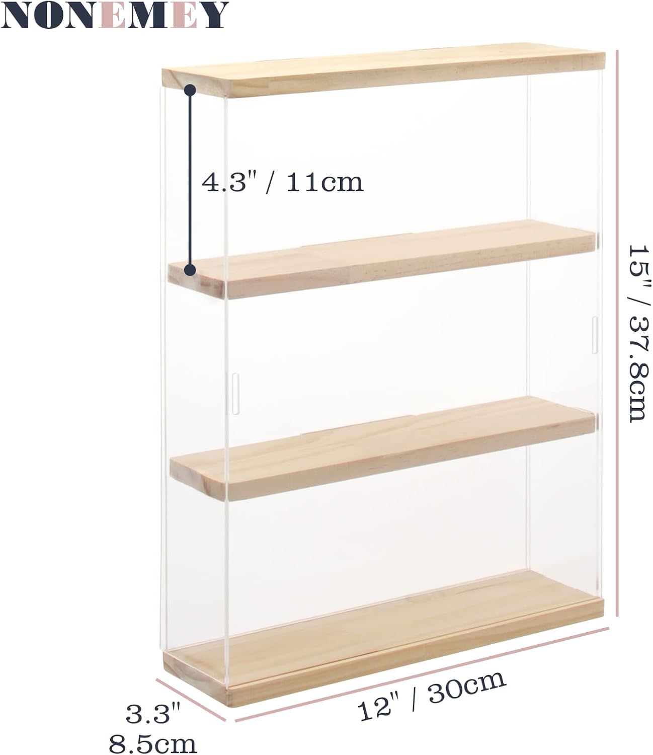 NONEMEY Soporte de acrílico transparente con base de madera de 2 niveles, 3 niveles, 1224 compartimentos, caja de almacenamiento de montaje en