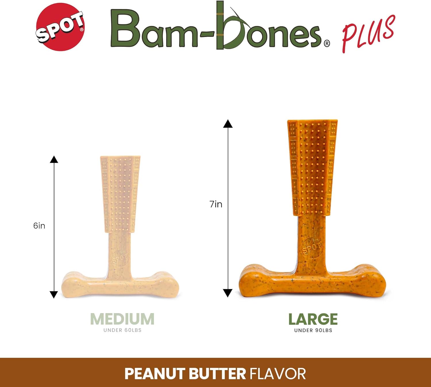 SPOT Bam-Bones Plus T Bone – Fibra de bambú y nailon, masticable duradero para perros masticadores agresivos – Juguete para perros y cachorros de