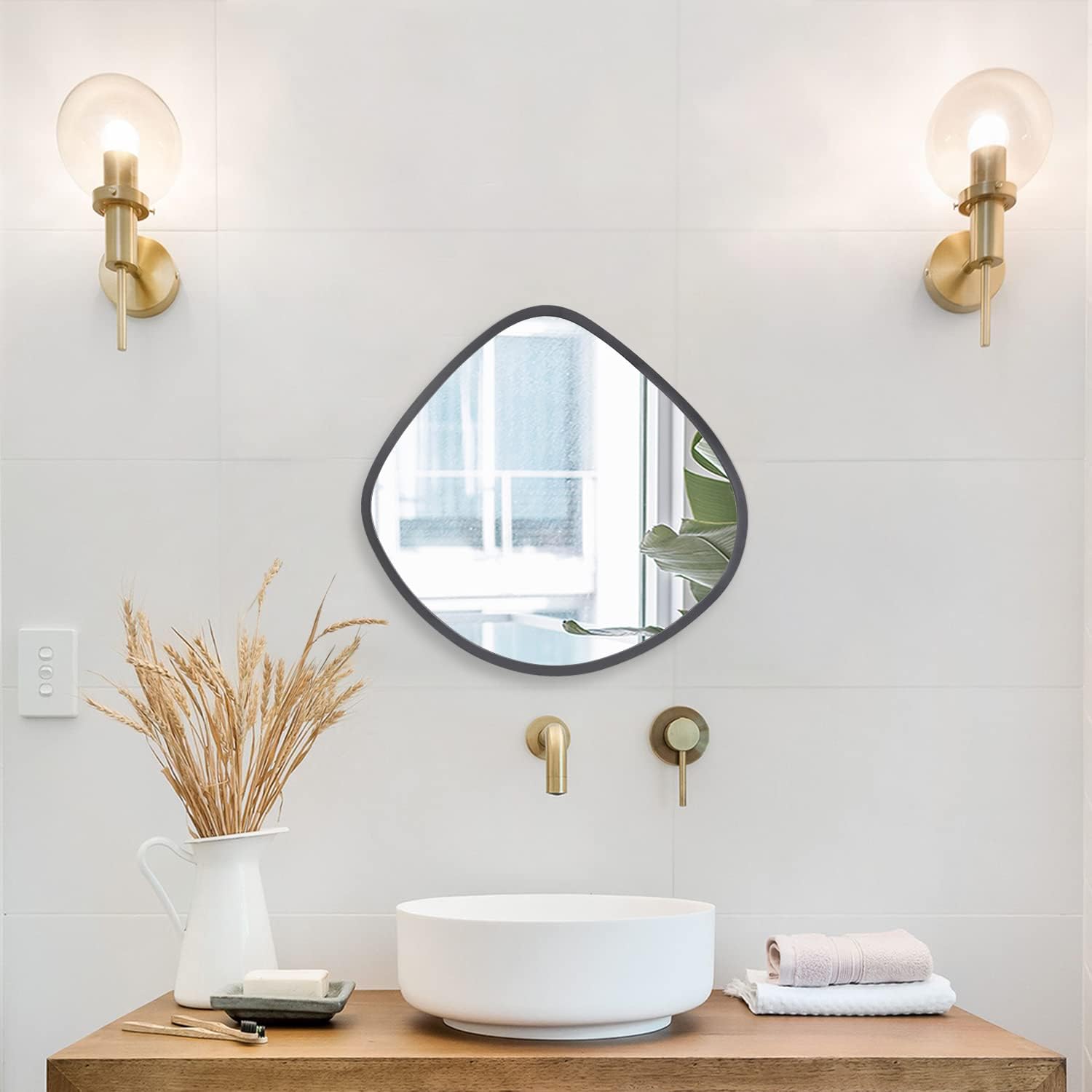 Irregular Shape Mirrors for Wall Small Oval Asymmetric Mirrors Decorative Arched Funky Shape Frame Modern Mirrors for Wall Decorating Funky Mirrors