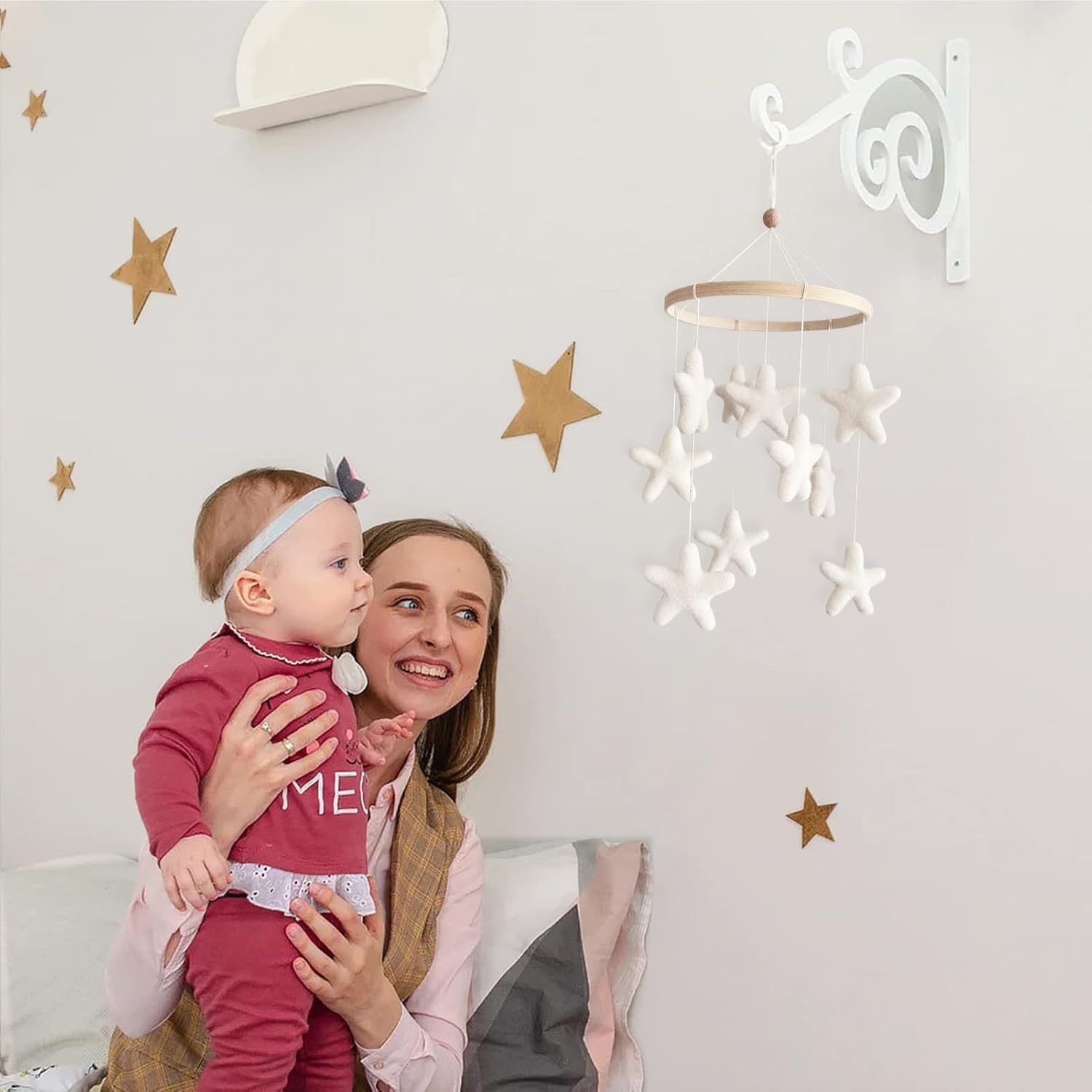 Móvil de bebé para cuna – Móvil de cuna boho – Móvil de fieltro con estrella – Móvil para bebé neutro de género – Decoración bohemia para guardería