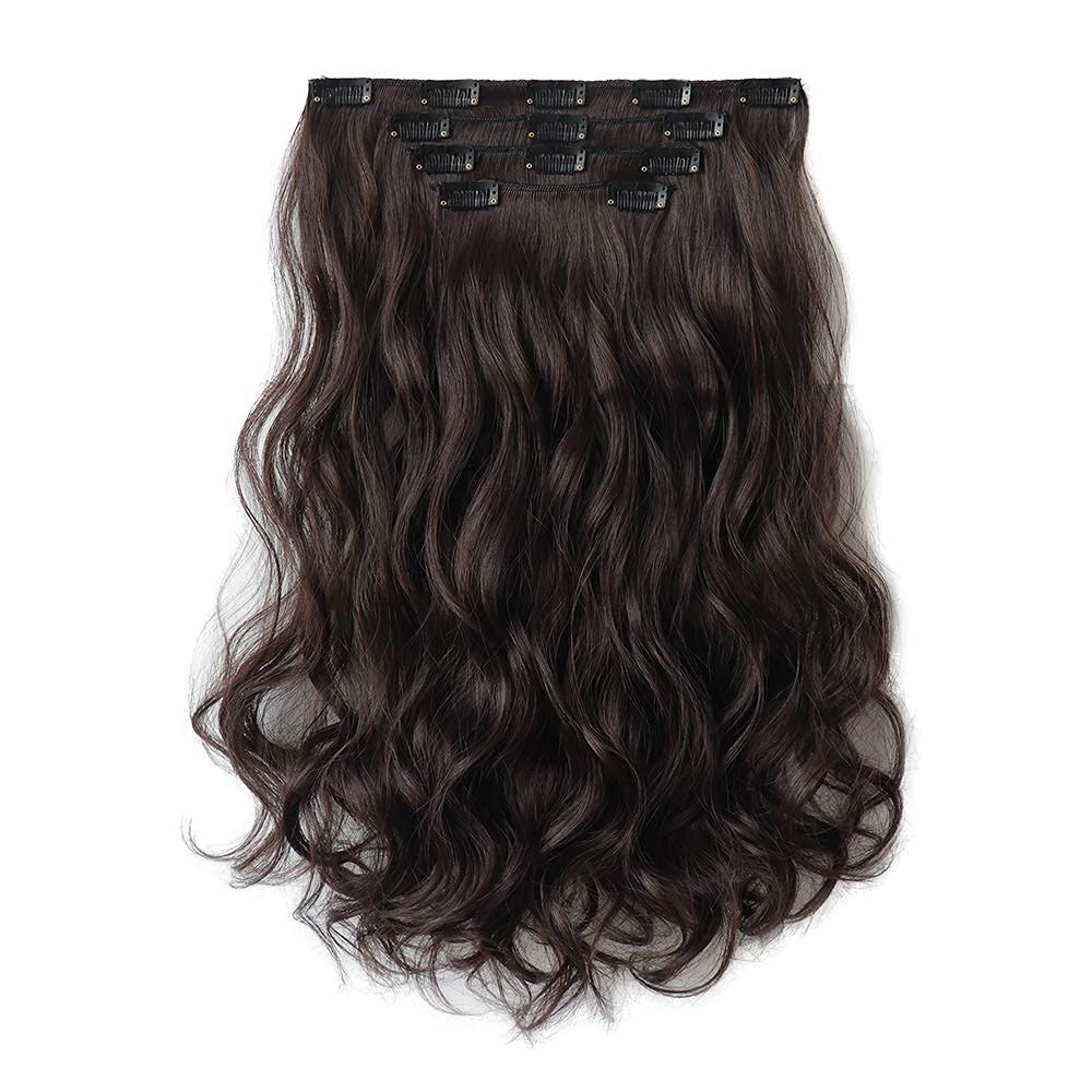 Extensión de cabello castaño oscuro, extensiones de cabello con clip, de 18 pulgadas, ondulado, sintético, 5.5 onzas, HSPCYGG de 22 pulgadas,