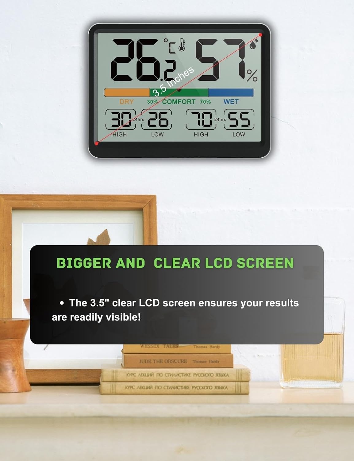 Medidor de humedad, termómetro e higrómetro de interior, medidor de monitor de temperatura ambiente, pantalla de humedad y temperatura altabaja,