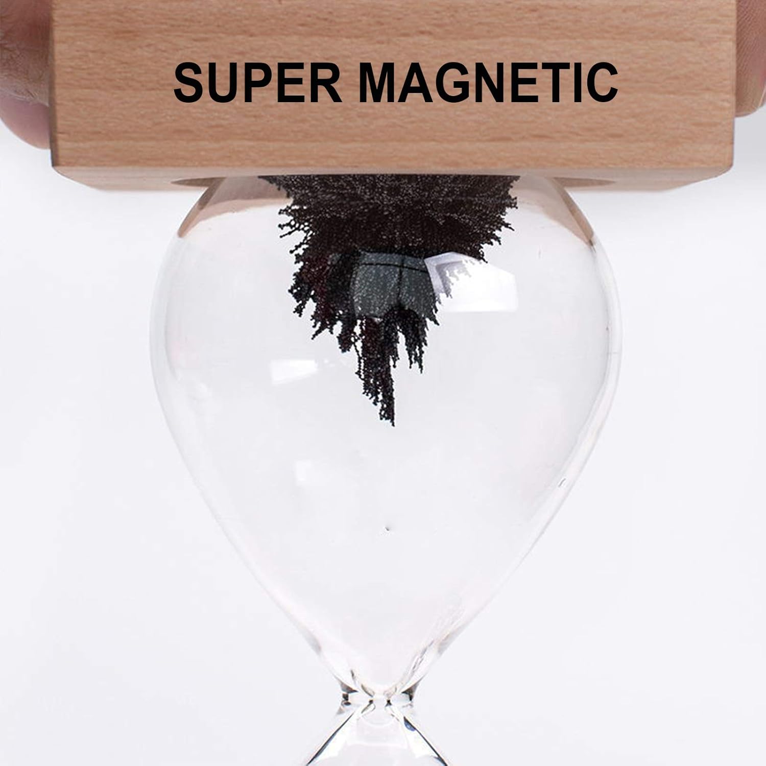 YLTIMER Reloj de arena magnético temporizador de arena 2 minutos reloj de arena grande con imán negro hierro polvo y base de madera, reloj de arena