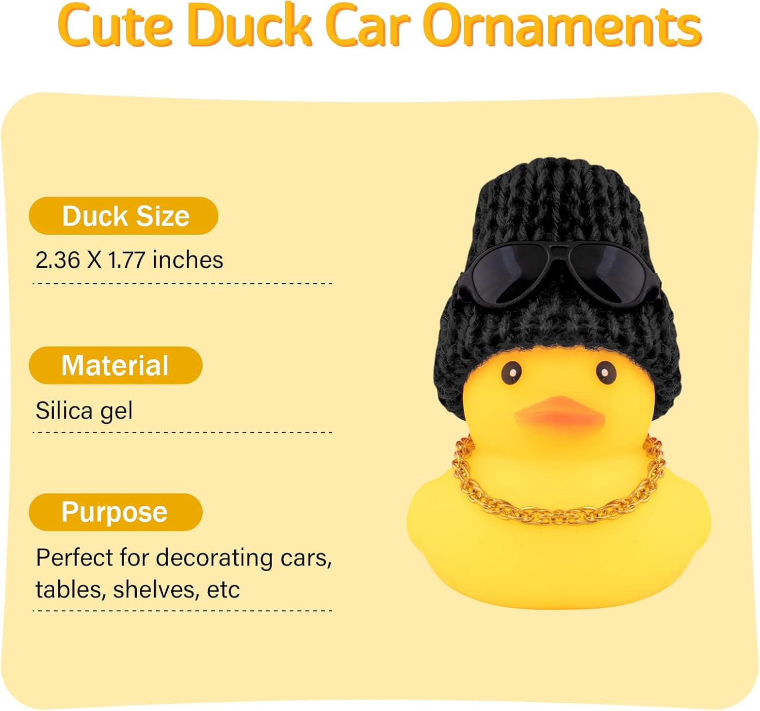wonuu Pato de goma para automóvil, decoración de pato amarillo con sombrero de sol, collar, gafas de sol para decoración de tablero de automóvil,