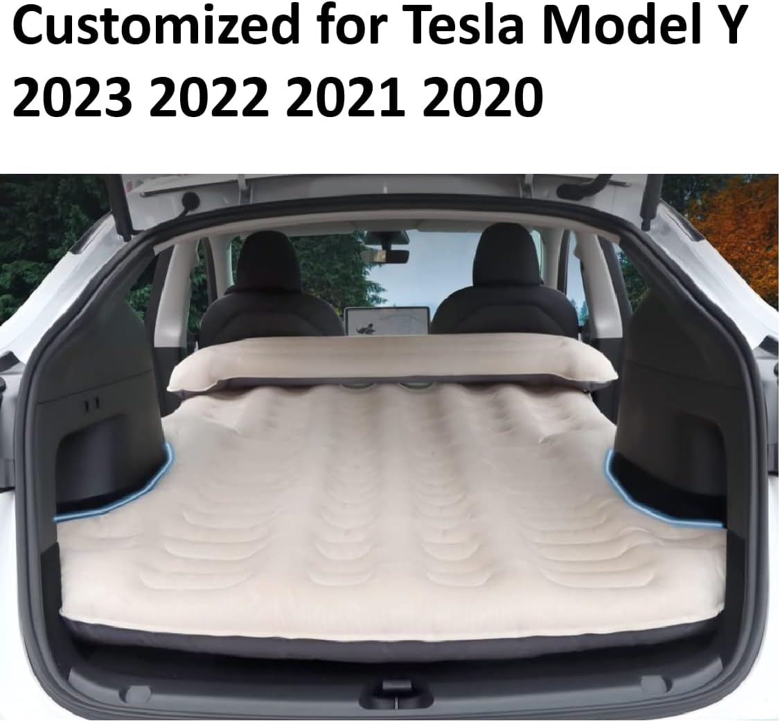 Colchón de aire compatible con Tesla Modelo Y 2024 2023 2022 2021 2020 con bomba de aire eléctrica y almohadilla para dormir reposacabezas para