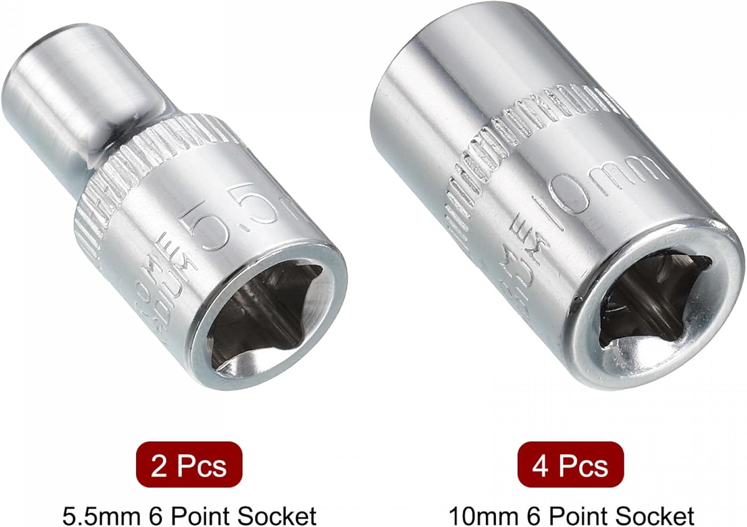 uxcell Juego de 6 llaves de vaso poco profundas de 14 pulgadas por 0.217 in y 0.394 in, métrico de 6 puntos, acero CR-V
