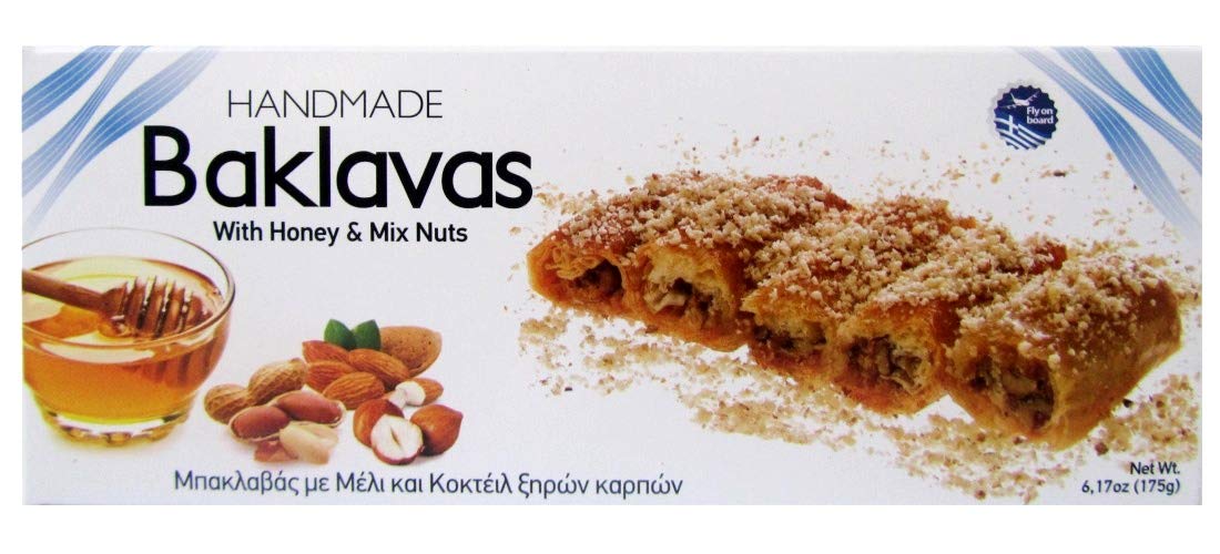 Baklavas hecho a mano, todo natural, elige tu relleno favorito, importado de Grecia, Candianuts – Caja de 6.17 onzas con 5 piezas (con miel y nueces