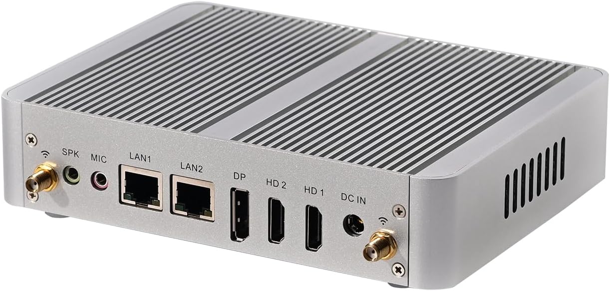 HUNSN Mini PC sin ventilador, computadora de escritorio, HTPC, Kodi Box, Intel N100, Windows 11 Pro o Linux Ubuntu, BM34, 8 x USB, 2 x LAN, DP, 2 x