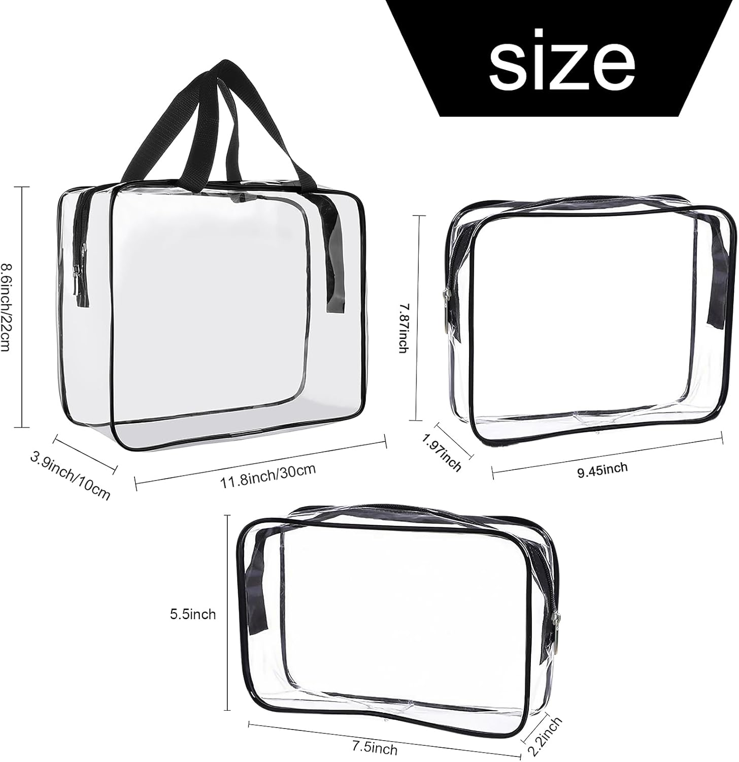 Bolsa de aseo transparente, tamaño de cuarto de galón, bolsa de cosméticos de maquillaje, bolsa de cosméticos de PVC, bolsa de cosméticos para