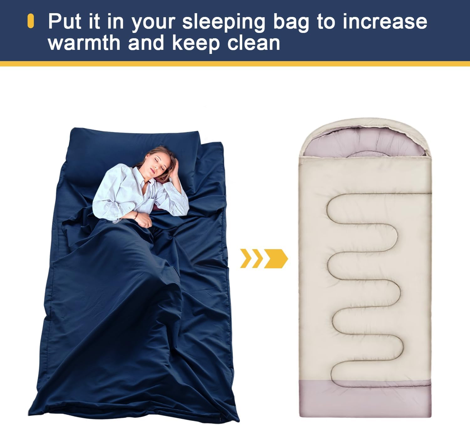 KOMUSMO – Forro para saco de dormir con cremallera, saco de dormir ligero de viaje, portátil, compacto, para campamento, longitud completa y 4