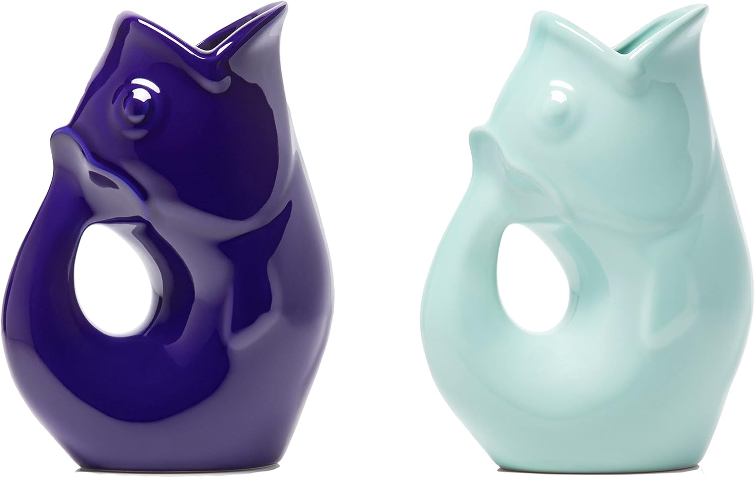 Gurgle Pot Jarra de pescado grande – Juego de 2 – Azul cobalto y azul claro. Más que una jarra de bebidas promedio. Hace un delicioso sonido de