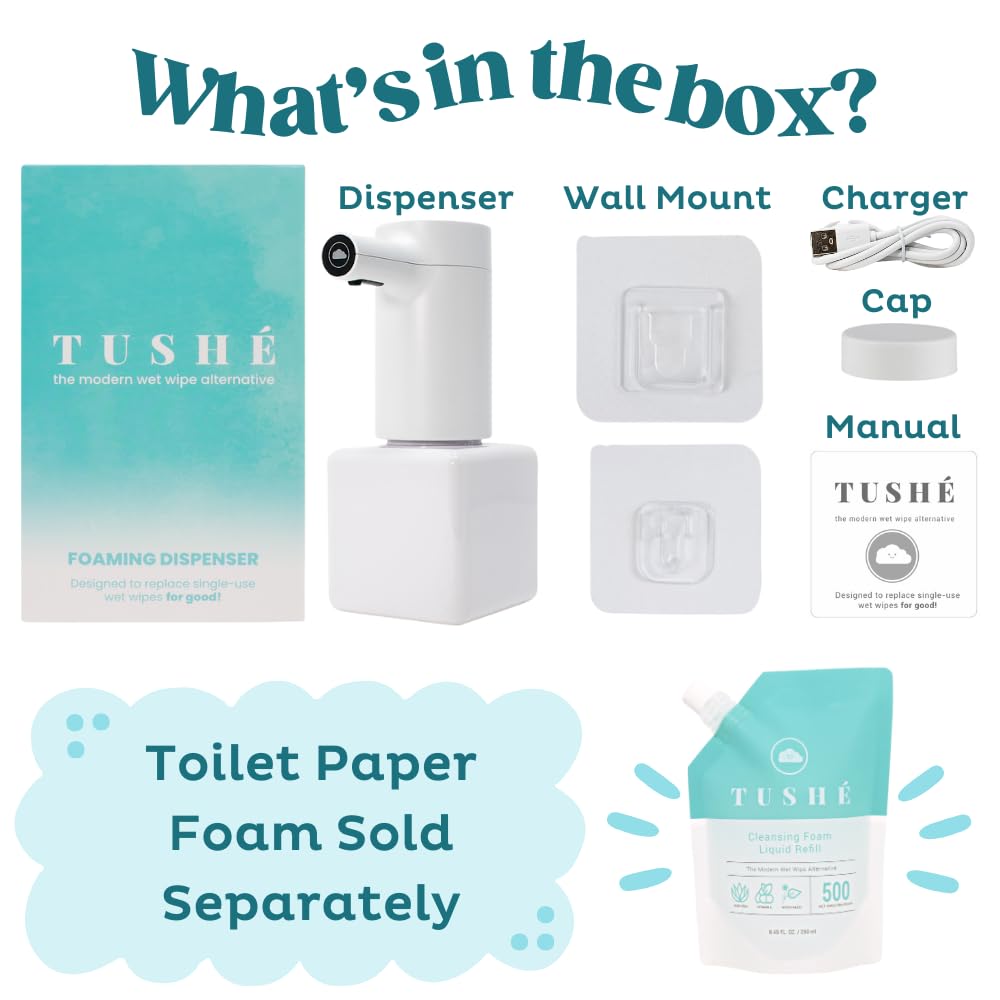 Dispensador de espuma de papel higiénico, sin contacto, impermeable, recargable, 100% desechable, ingredientes naturales, alternativa ecológica para