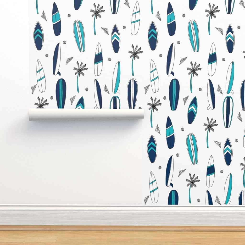 Spoonflower Papel tapiz autoadhesivo de 12 x 2 pies, para tabla de surf, tropical, verano, azul marino, blanco, playa, azul, papel tapiz extraíble