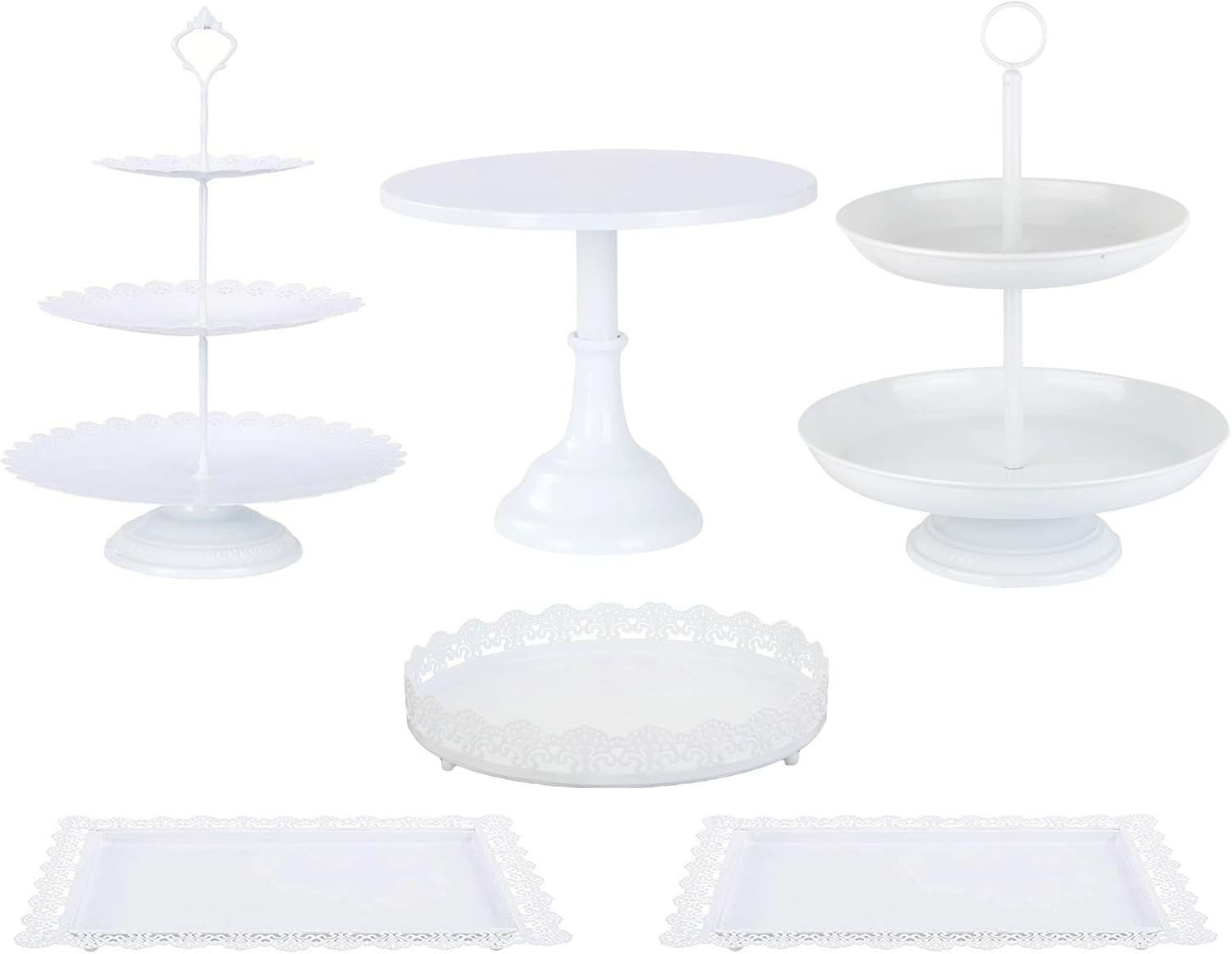 Juego de 6 soportes de metal para tartas para mesa de postre, juego de soporte para tartas y bandejas de mesa de postres y soporte escalonado para