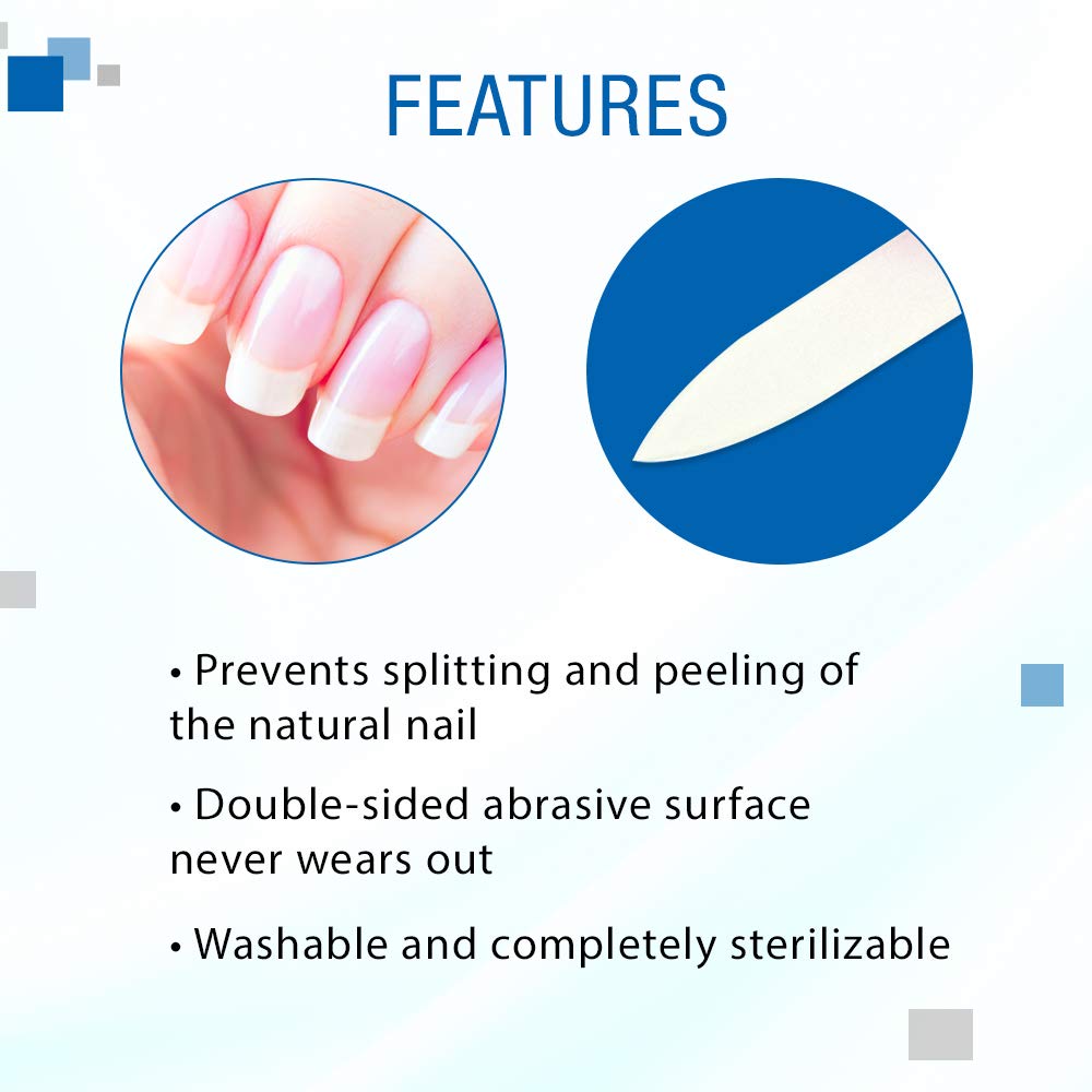 Nail Tek Lima de cristal de doble cara con estuche compañero azul cobalto, lima mediana de 5 pulgadas, lima profesional para manicura y pedicura,