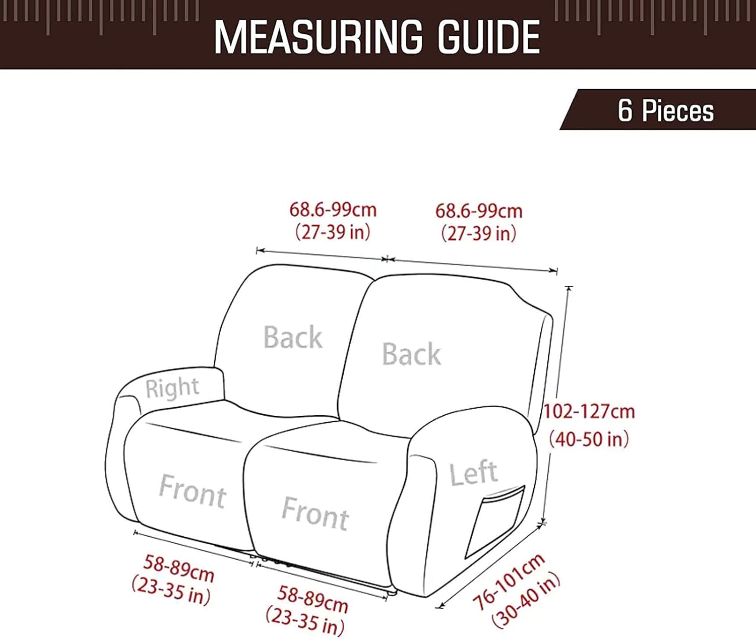 HAOYONG Fundas para sofá biplaza reclinable, 6 piezas, fundas elásticas para sofá reclinable de 2 cojines, fundas protectoras suaves para muebles
