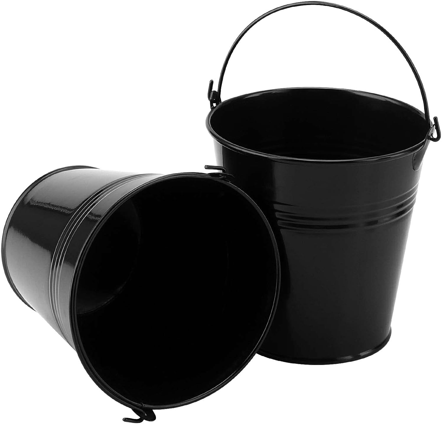 TAICHEUT Paquete de 15 cubos negros pequeños galvanizados, cubos de metal con asa, cubo pequeño para fiesta, para flores, dulces, aperitivos y