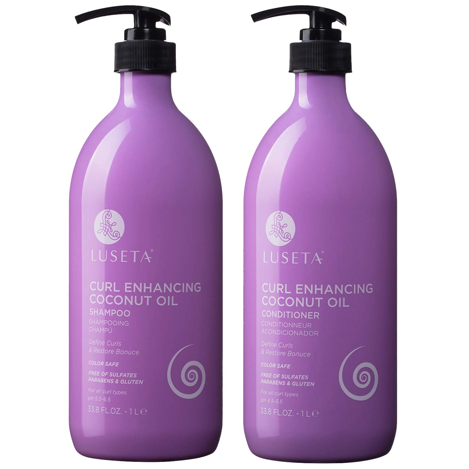 Luseta – Juego de champú y acondicionador para cabello rizado que define los rizos y restaura el rebote con aceite de coco para cabello Culr & Wave