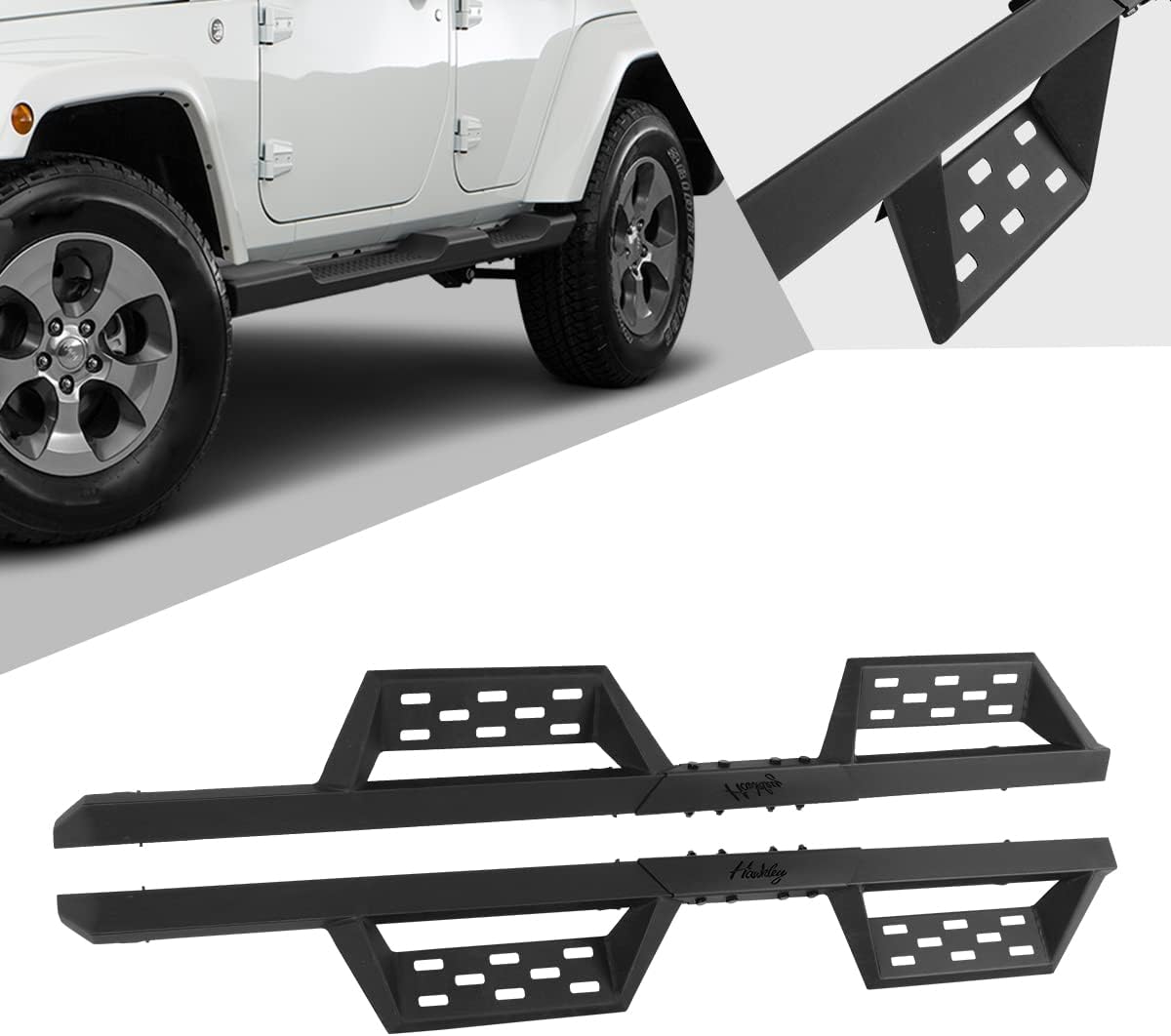 I1MOTOR Estribos, barras Nerf y escalones laterales para Jeep Wrangler JK Unlimited 2007-2018 de 4 puertas 07-18, resistente camión negro mate con