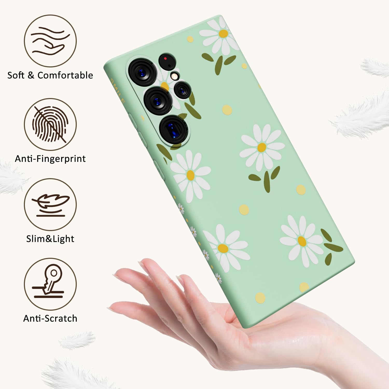 MINSCOSE Funda compatible con Samsung Galaxy S23 Ultra, diseño moderno de flores de crisantemo, bonito color neón brillante, funda protectora