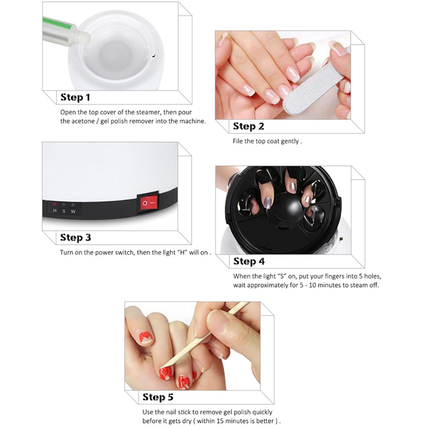Máquina quitaesmalte de uñas, 36 W, vaporizador de esmalte de uñas de gel de vapor para salón de belleza en el hogar, limpiador portátil para salón