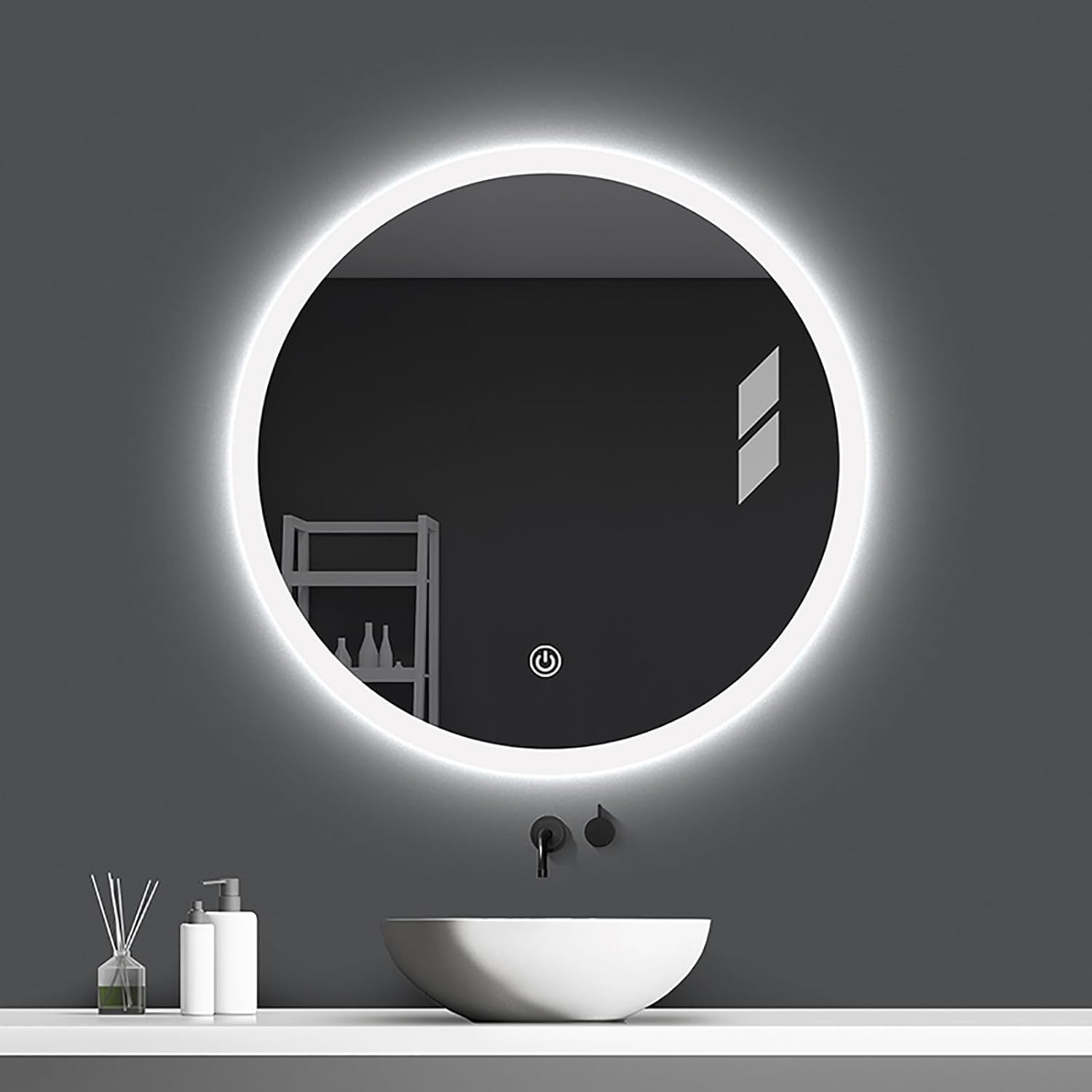 Espejo circular regulable antivaho montado en la pared para dormitorio, espejo LED redondo de 39 pulgadas para baño, espejo redondo con luces (color