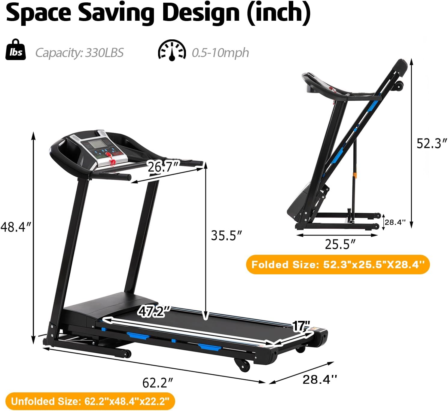 FYC Caminadora plegable con inclinación  330 libras de peso 3.5 HP Máquina eléctrica plegable para caminar con BluetoothAPP para el hogar, ejercicio