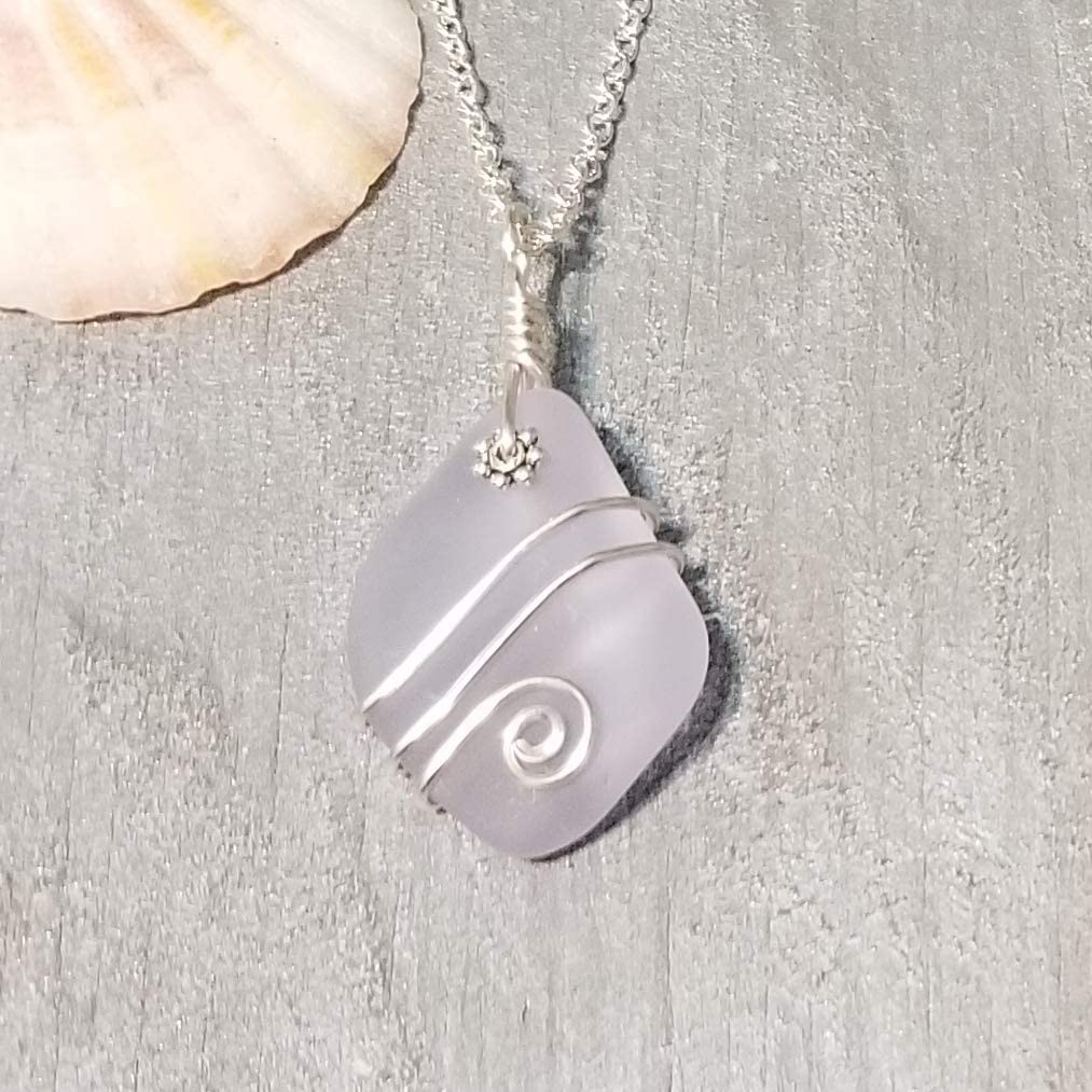 Yinahawaii Handmade Sea Glass Necklace, Hawaiian Jewelry for Women, Wire “Magical Color Changing” Purple Necklace, Sea Glass Jewelry For Women,