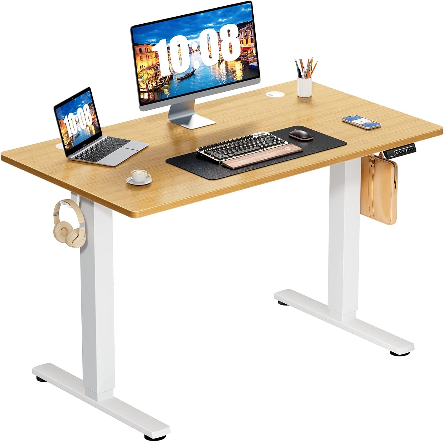 Sweetcrispy Escritorio de pie de altura ajustable, escritorio eléctrico de 40 pulgadas para oficina en casa, mesa de trabajo moderna para