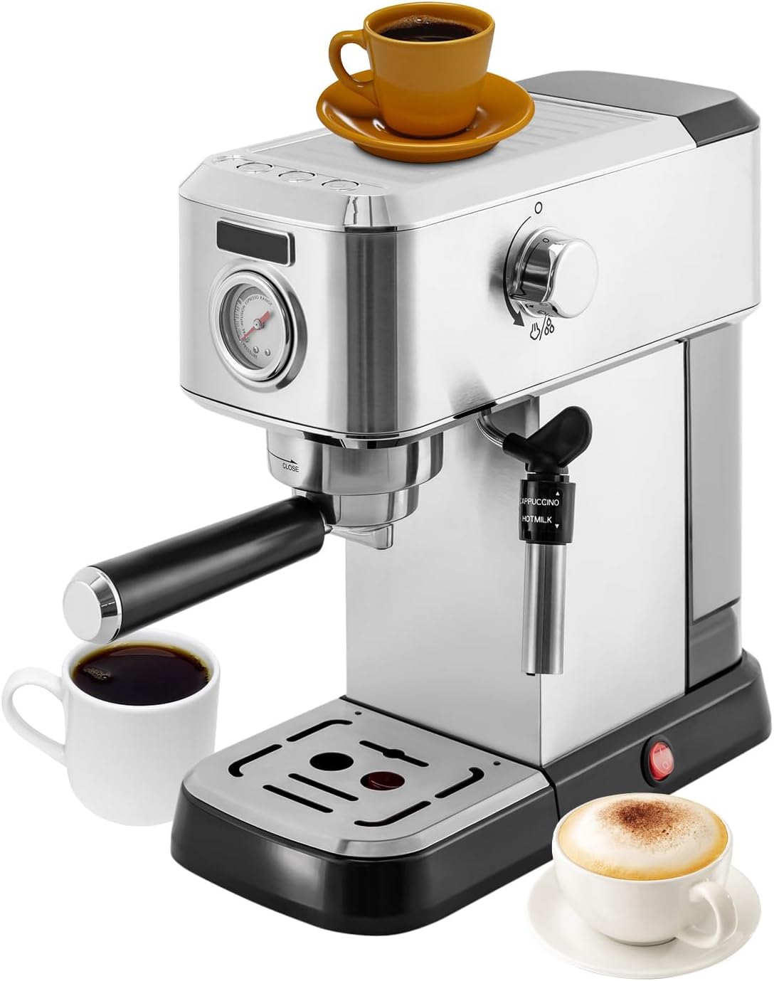 Máquina de café expreso de 15 barras con vaporizador de leche, máquina de café Home Expresso para capuchino y café con leche (plata, acero