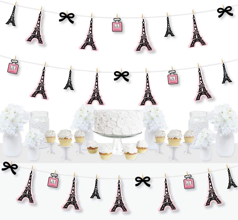 Big Dot of Happiness París, Ooh La La – Decoración temática de París para baby shower o fiesta de cumpleaños, guirnalda de pinzas para la ropa, 44