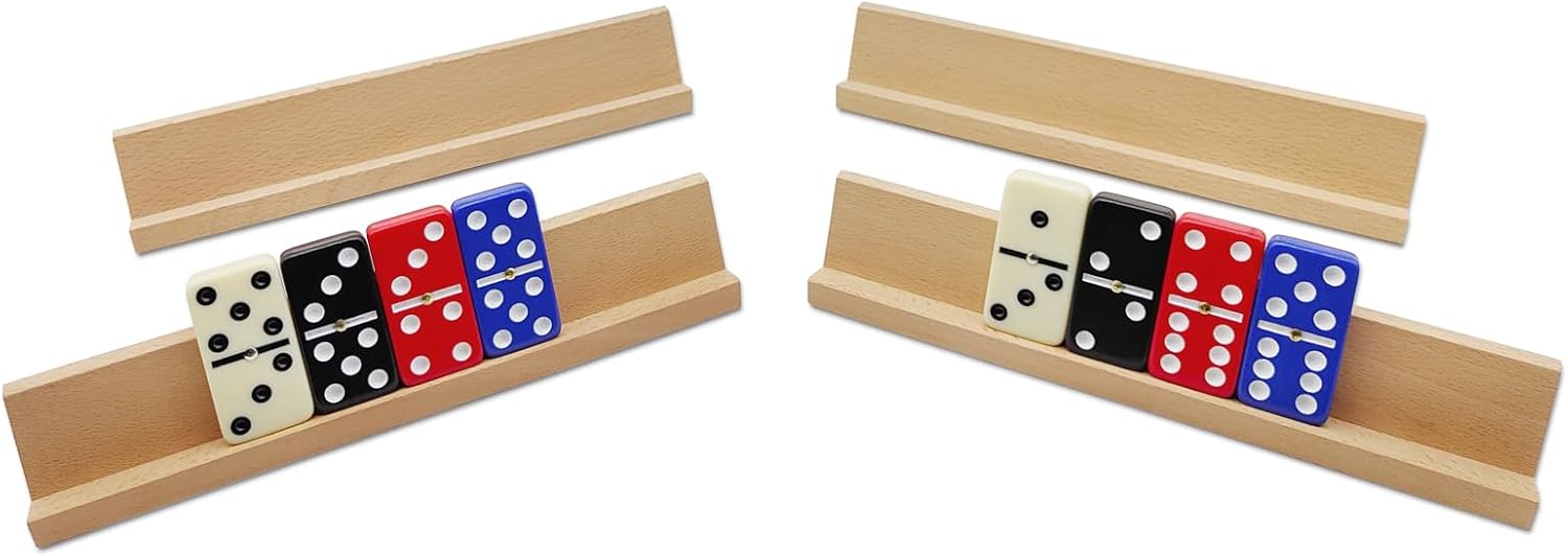 Wooden Domino TraysRacks Set of 4, Dominoes Set Holders 4 Beech Wood Racks for Domino Tiles Game – Tiles NOT Included