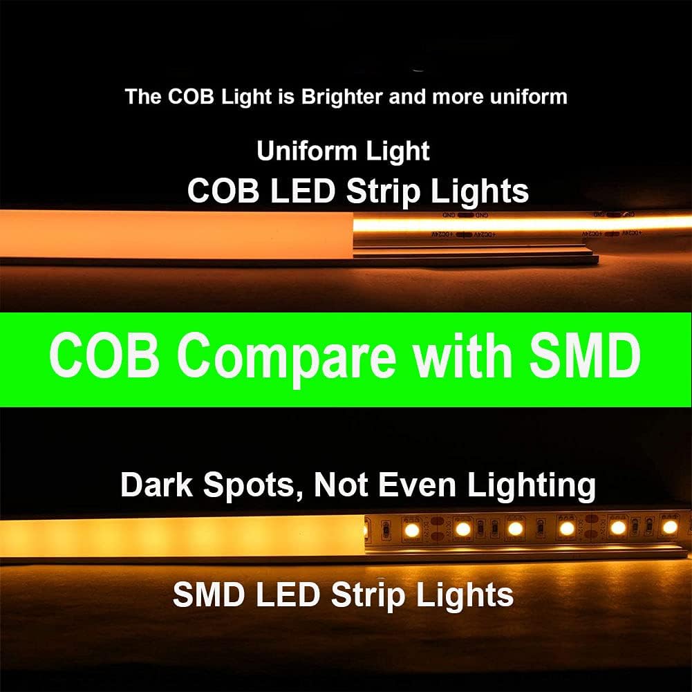 COB – Tira de luces LED COB, 16.4 pies DC12V de alta densidad, 320 LEDsM, tira de luz LED COB, 32000 lm, súper brillante, regulable, no impermeable,