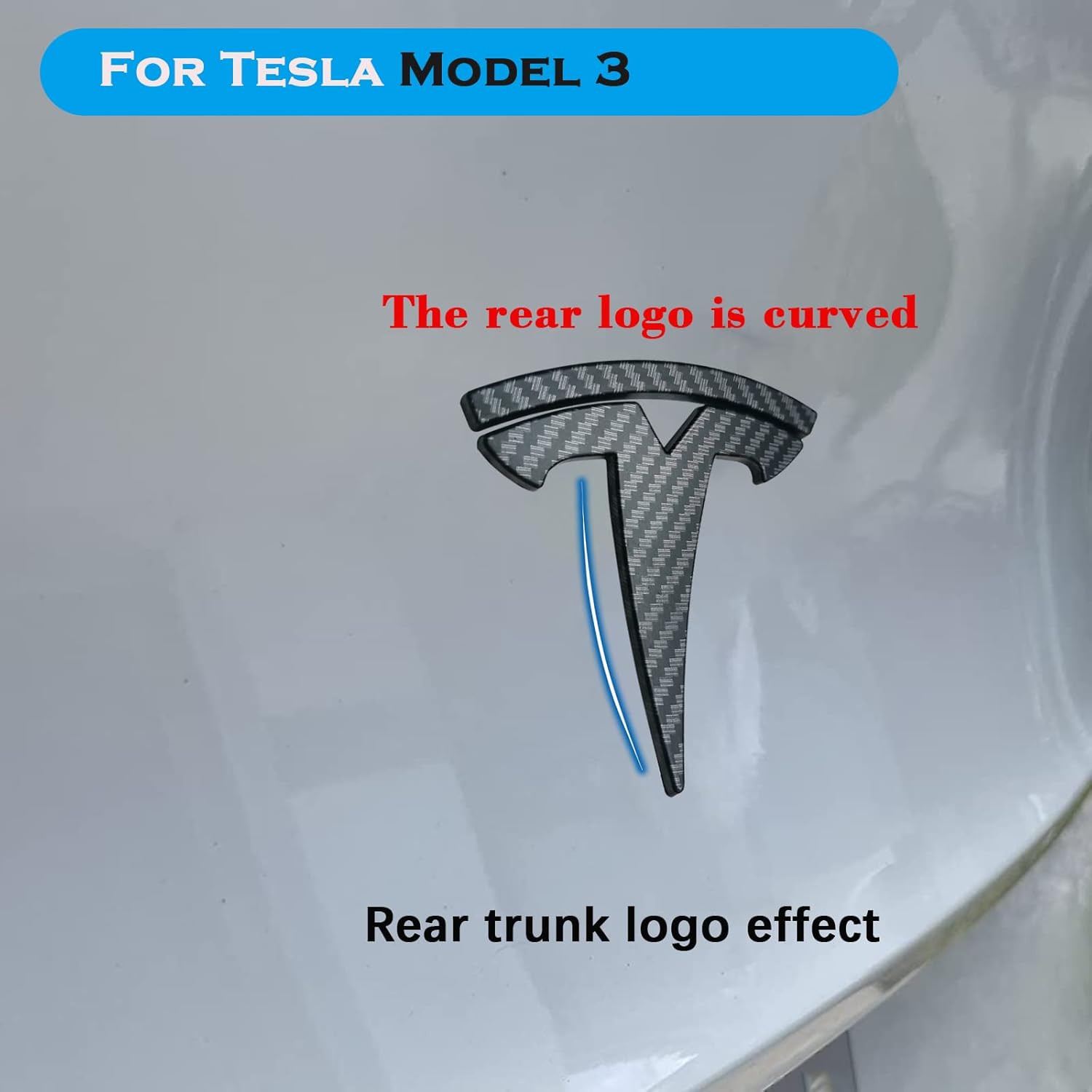 yhcdsea Adhesivos para cubierta del logotipo del maletero delanterotrasero del modelo 3 para Tesla Model 3, accesorios de emblema (patrón de fibra